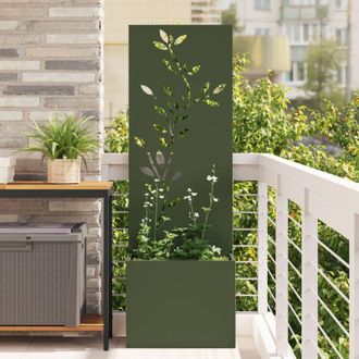 vidaXL Macetero De Jard&iacute;n Con Panel Decorativo Verde Oliva 50 X 140 Cm Vidaxl