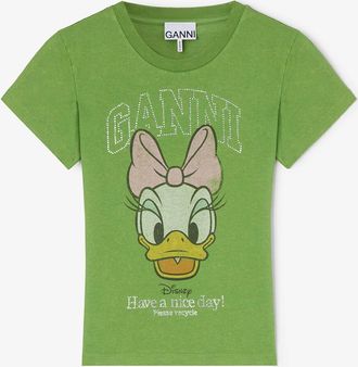 Ganni Minced Herb Daisy Duck Green Baby Fit T-shirt - Size XXS Recycled Cotton