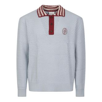 Dr&ocirc;le de Monsieur Maglia Polo a Maniche Lunghe in Maglia Openwork con Logo Ricamato - - Tops - Uomo - Blu - M
