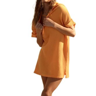 Monrow Gauzed Hooded Coverup Dress In Mango