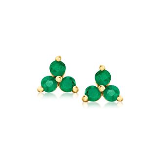 RS Pure by Ross-Simons Emerald 3-Stone Stud Earrings in 14kt Yellow Gold
