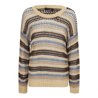 Max Mara Maglia traforata in misto lino a righe - Dames - Ronde hals truien - Bruin - S - Katoen - Truien & Vesten
