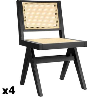 TecTake 4 Sillas de comedor, rat&aacute;n vien&eacute;s, estilo Boho, carga 120 kg, negro