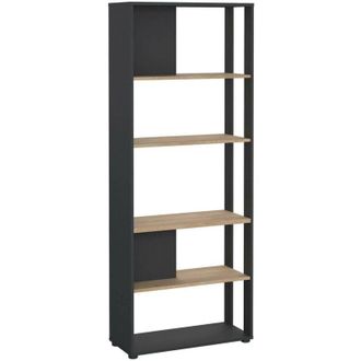 Dmora Dmora - Estante Para Libros Colette, Estante De Oficina, Porta Libros M&oacute;vil, Biblioteca, 80x34 H205 Cm, Roble Y Gris