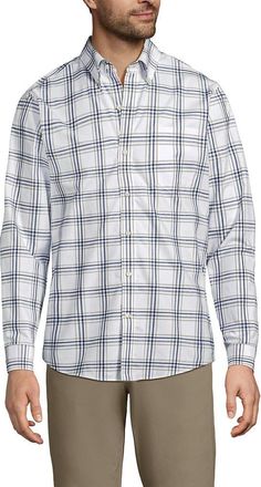 Lands End Traditional Fit No Iron Twill Shirt in White/indigo Blue Windowpane at Nordstrom, Size Xx-Large