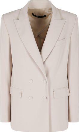 Federica Tosi Sand Double-Breasted Blazer Cady Padded-Epaulettes Polyester Blazer