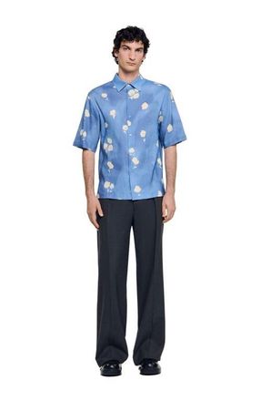 Sandro Abstract Floral Shirt in Blue Office at Nordstrom, Size Xx-Large