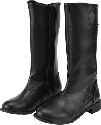 Generic Mens Faux Leather Knee High Boots Round Toe Riding Boots with Side Zipper Flat Heel Wide Leg Tall Boot,Black,6.5 UK