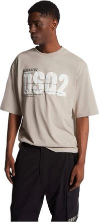 Dsquared2 Tops, Heren, Beige, L, Katoen, T-shirt met Gedrukt Logo