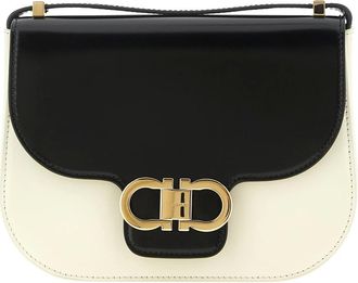 Ferragamo Tassen, Dames, Zwart, ONE Size, Leer, Double Gancini North-South Crossbody Tas (Xs)