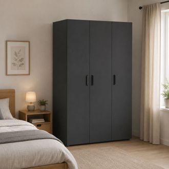 Dmora Armario 3 Puertas Dmora, Ropero Dormitorio Con Perchero, 4 Estantes, 3 Puertas, 111x52 Cm Negro Antracita
