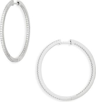 Nordstrom Pavé Sterling Silver Hoop Earrings in Platinum Plated at Nordstrom