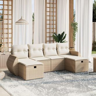vidaXL Vidaxl - Juego De Sof&aacute;s Jard&iacute;n Con Cojines 6 Pzas Rat&aacute;n Sint&eacute;tico Beige