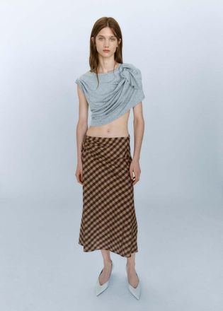 Mango Gonna vichy dettaglio drappeggiato cioccolato - Donna - 36 - MANGO