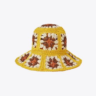 Tory Burch Straw Crochet Short-Brim Bucket Hat