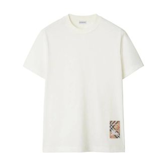 Burberry T-Shirts, male, White, S, Check-pattern Jersey Crew Neck T-shirt