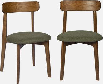 Sweeek Silla Vintage De Madera De Hevea Te&ntilde;ida En Nogal Y Tejido Texturizado, Set De 2