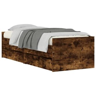 Berkfield Home Modern Bed Frame with Drawers without Mattress Smoked Oak 90x200 cm in Brown