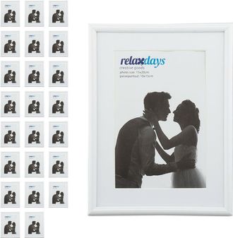 Relaxdays Set 24 Marcos Fotos, Portafotos 15x20cm, Fotograf&iacute;as Formato Vertical U Horizontal, Portarretratos Con Paspart&uacute;, Blancos