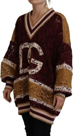 Dolce & Gabbana Womens Lace V-Neck Sweater Multicolor Viscose Nylon