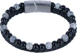 Trafalgar Store Thurgood Beaded and Braided Leather Secure Clasp Bracelet in Black at Nordstrom