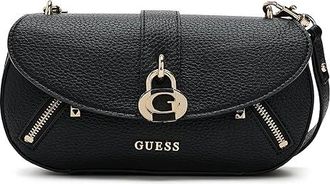 Guess Jessa Flap Crossbody Cross Body Womens Handbags Black, Polyurethane