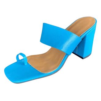 Generic Chunky Heel Sandals For Women Fashion Thong Sandals Leather Strap Roman Sandal Square Toe Flat Sandal Elegant Walking Shoes Breathable Non Slip Shoe F
