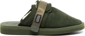 Suicoke Mules Sandalen Olijf Logo Rubber Leer - Heren - Slip ons - Groen - 43 EU - Leer - Schoenen