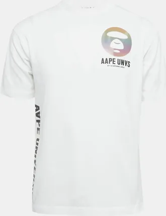Aape By A Bathing Ape White Logo Applique Cotton T-Shirt