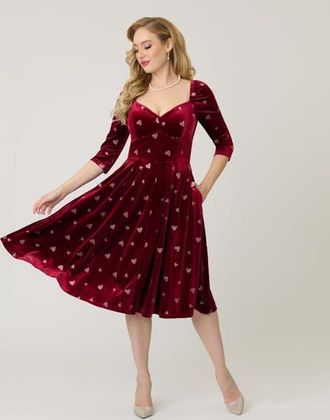 Unique Vintage Woven Sweetheart Neckline Lamar Swing Dress in Red Glitter Heart at Nordstrom, Size X-Large