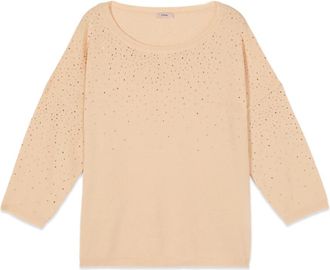 Oltre Trui met microkristallen - Dames - Ronde hals truien - Beige - S/M - Polyester - Truien & Vesten