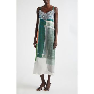 Jason Wu Collage Print Lace Trim Silk Midi Dress in Blue Green Multi at Nordstrom, Size 12