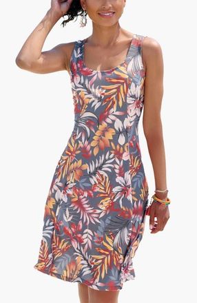 Lascana Womens Strappy Back Print Dress in Grey Printed at Nordstrom, Size 10