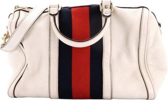 Gucci White Sheep Leather Web Boston Bag Medium (Authentic Pre-Loved)