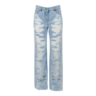 Elisabetta Franchi Straight Jeans, female, Blue, Size: W27 Palazzo Jeans with Organza Details