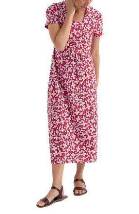 Seasalt Cornwall Seed Packet Floral Stretch Organic Cotton Midi Dress in Posy Press Boat Red at Nordstrom, Size 16 Us