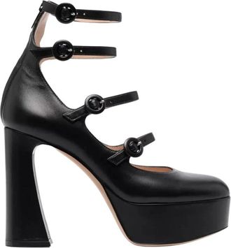 Gianvito Rossi Zwarte Leren Platform Pumps - Dames - Pumps - Zwart - 40 EU - Leer - Schoenen