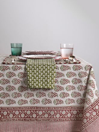 Chamois Persian Paisley Block-Printed Cotton Rectangular Tablecloth