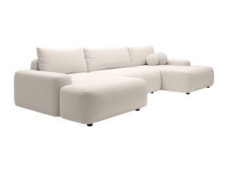 Vente-Unique Gran sof&aacute; rinconera panor&aacute;mico convertible en tela texturizada crema DAVISO