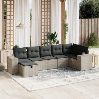 vidaXL Vidaxl - Set De Sof&aacute;s De Jard&iacute;n 7 Piezas Con Cojines Rat&aacute;n Pe Gris