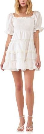 endless rose Smocked Cotton & Linen Minidress in White at Nordstrom Rack, Size X-Small