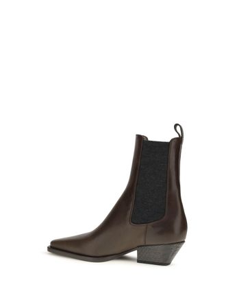 Brunello Cucinelli Womens Leather Ankle Boots Cocoa