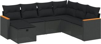 vidaXL Set De Comedor De Jard&iacute;n 7 Pzas Y Cojines Rat&aacute;n Sint&eacute;tico Negro Vidaxl