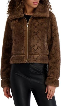 Karl Lagerfeld Python Print Faux Fur Jacket in Brown Multi at Nordstrom, Size X-Large
