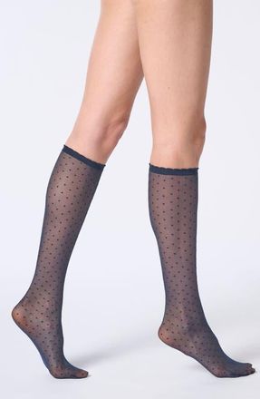 Orobl&ugrave; Plumetis Knee High Tights in Blue 11 at Nordstrom