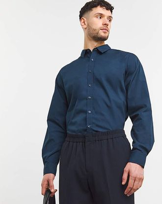 Jacamo Navy Long Sleeve Formal Shirt