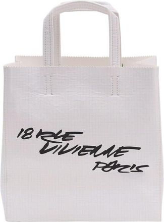 Kenzo Logo-Printed Leather Tote Bag White