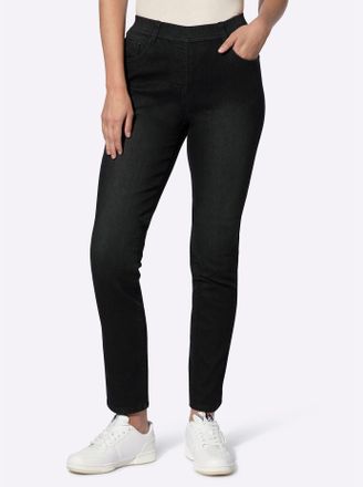 Heine Schlupfjeans HEINE, Damen, Gr. 34, Normalgr&ouml;ssen, schwarz (schwarz denim), 81% Baumwolle, 17% Polyester, 2% Elasthan, unifarben, lang, Jeans Schlupfje