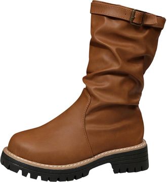 Generic Ankle Boots for Women Low Heel Comfortable Short Booties Stylish Round Toe Solid Color Buckle Wide Calf Slip On Walking Boots Fall Winter