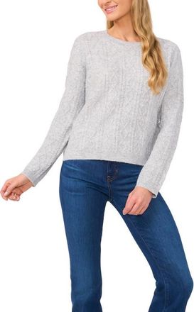 CeCe by Cynthia Steffe Sequin Cable Stitch Sweater in Silver Hthr at Nordstrom, Size Xx-Large